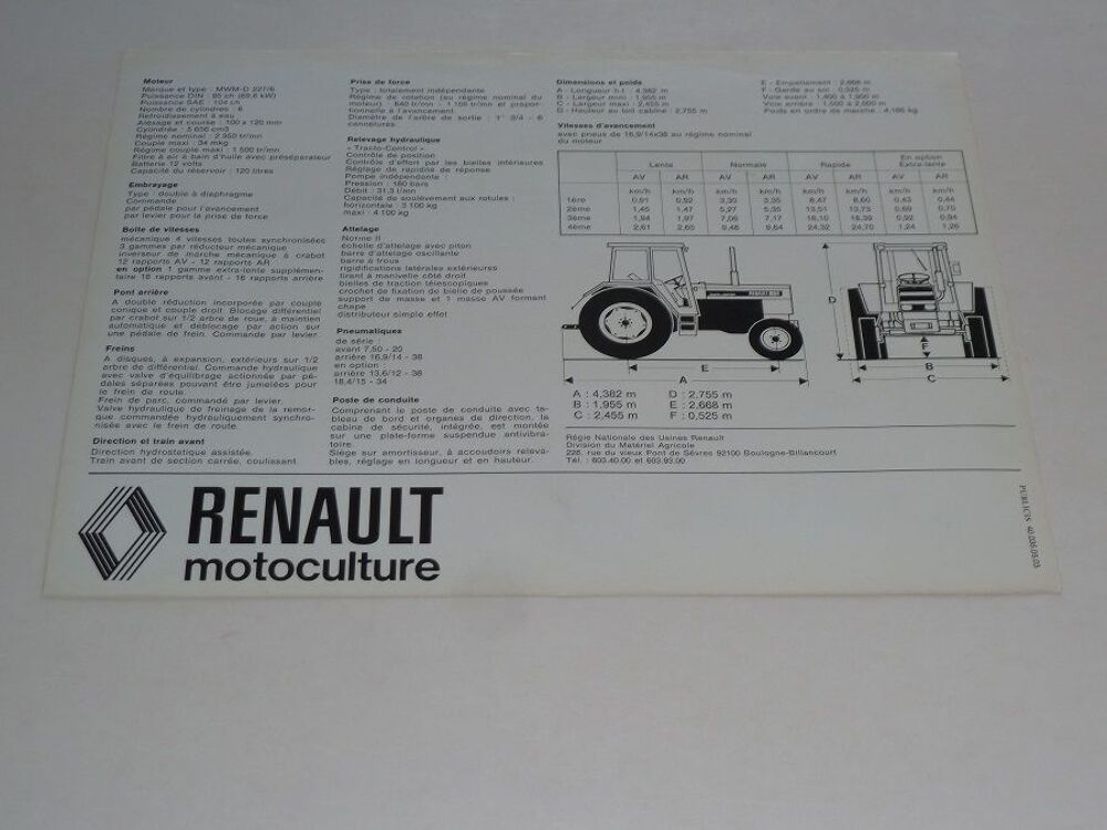 Prospectus tracteur RENAULT 951 