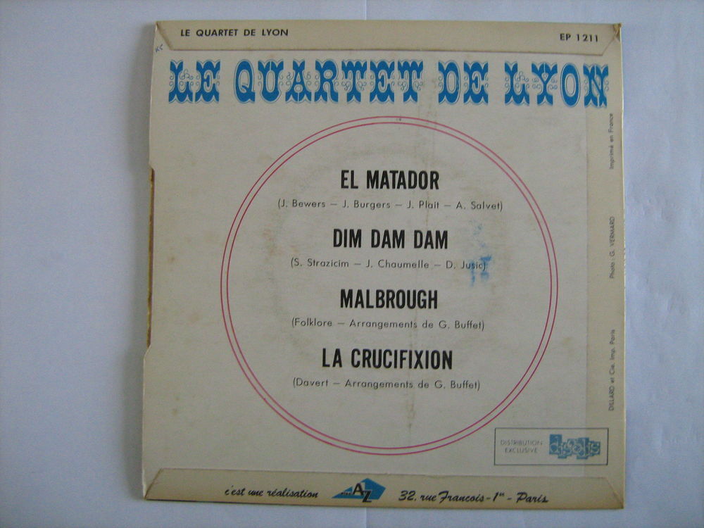 LE QUARTET DE LYON sur disque AZ N&deg; EP 1211 CD et vinyles