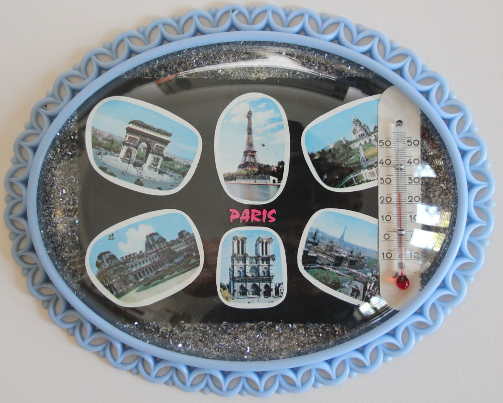 Cadre verre bomb&eacute; paillettes Souvenir de Paris 1950-60 Décoration