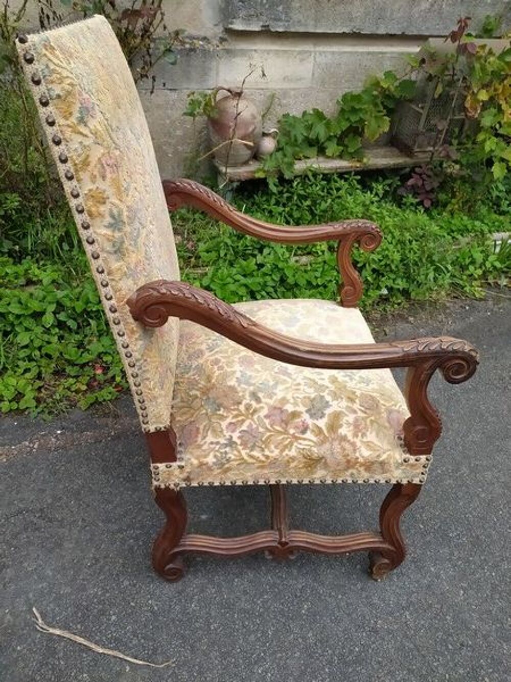Fauteuil Bois Sculpt&eacute; Style Louis XIV Ch&acirc;teau Rustique Meubles