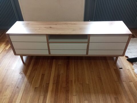 Meuble TV scandinave blanc et bois 150 cm avec rangements 80 Delle (90)