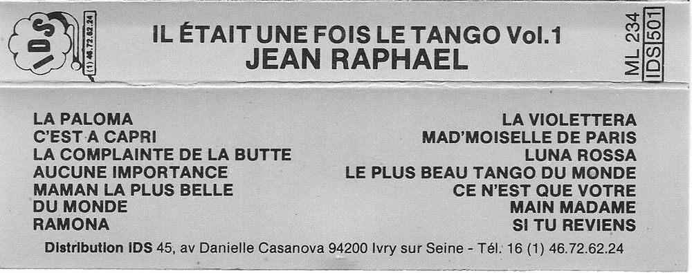 Cassette K7 audio Jean Rapha&euml;l 'Il &eacute;tait une fois le tango' CD et vinyles