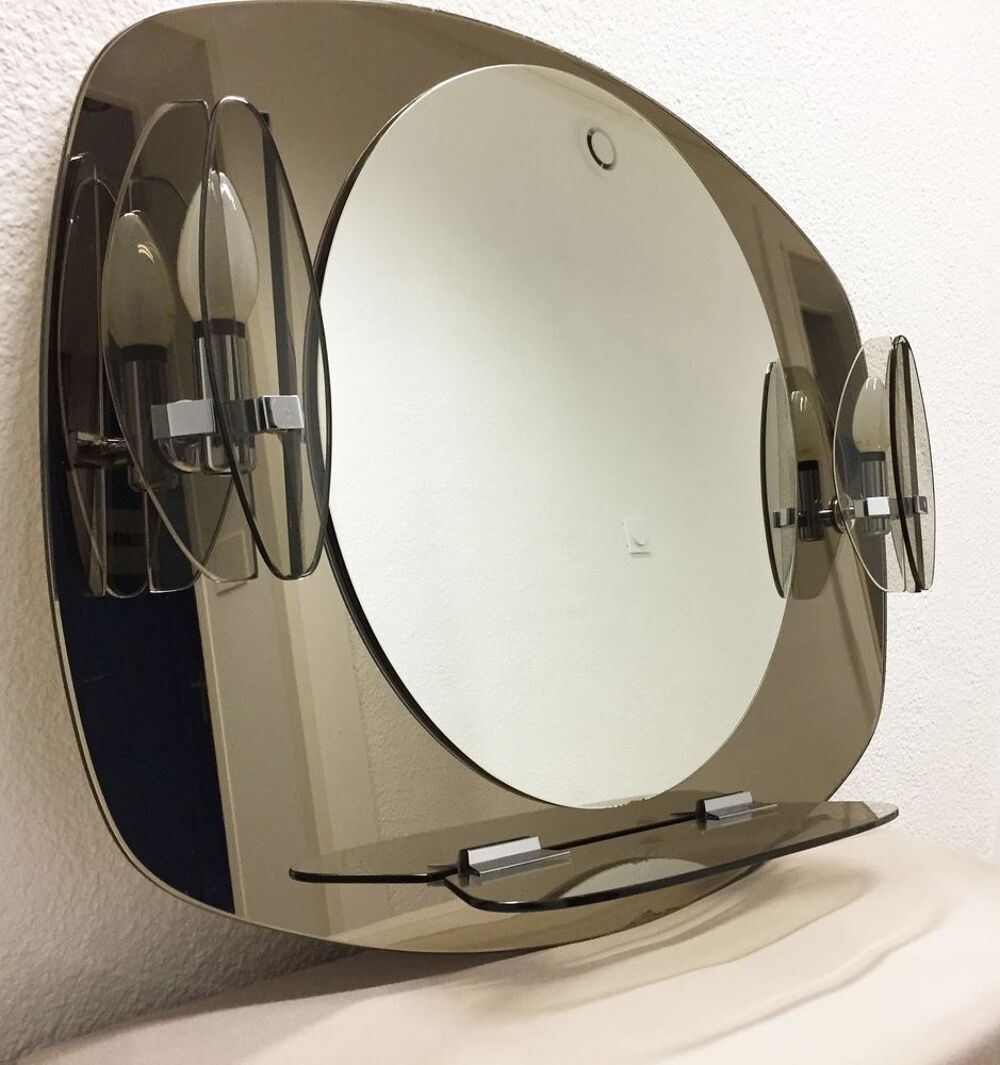 MIROIR FUM&Eacute; GLACE DESIGN LUMINEUX VINTAGE 1970 FONTANA ARTE Décoration