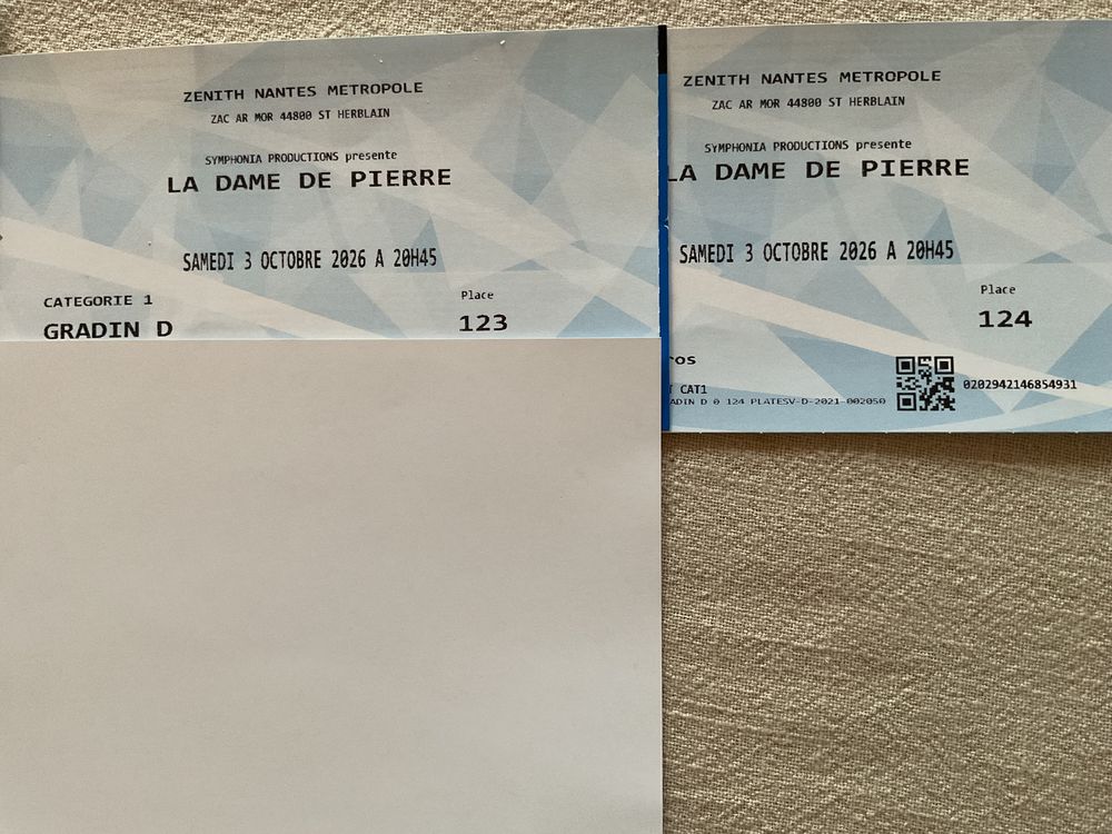 2 places de spectacle La Dame de Pierre 3 octobre Billetterie