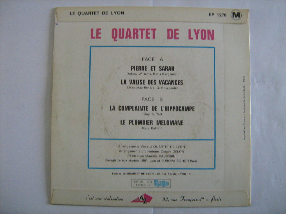 LE QUARTET DE LYON PIERRE ET SARAH sur disque AZ N&deg; EP 1270 CD et vinyles