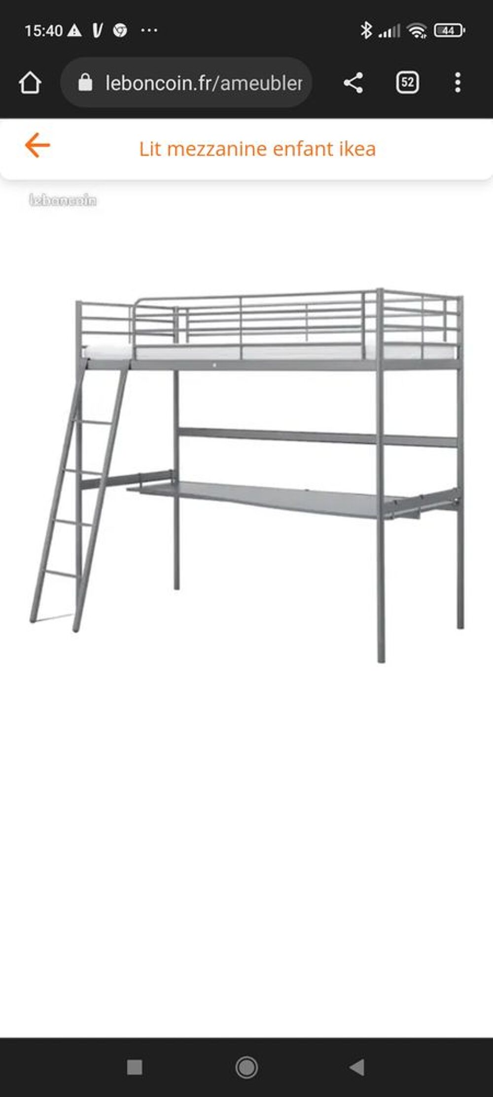 Lit mezzanine ikea+plateau bureau+matelas Mobilier enfants
