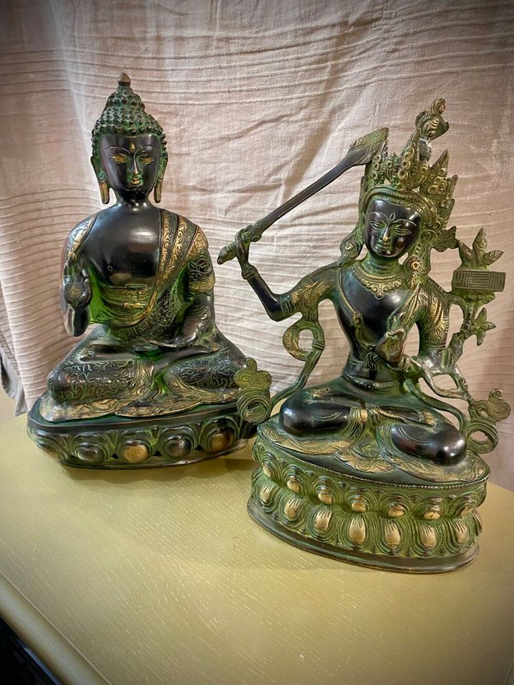 Statut m&eacute;tal, Buddha et Tara Décoration