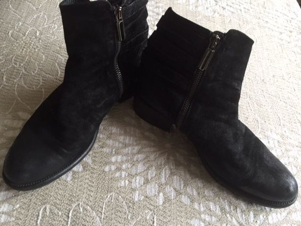 boots en cuir et croute noir Chaussures