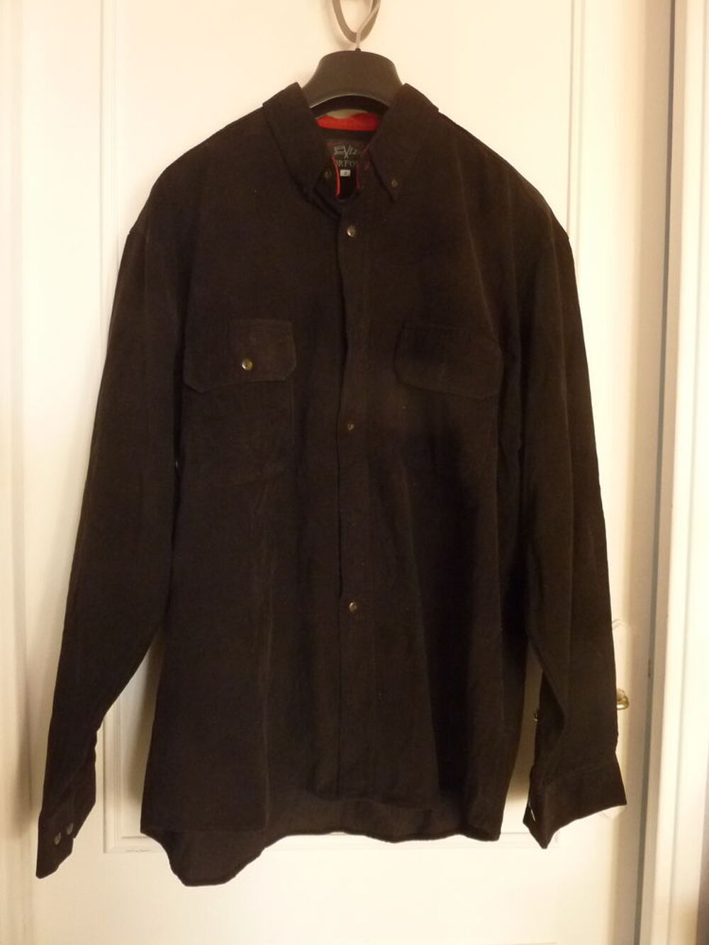 Chemise homme manches longues, en velours, couleur noire, ta Vêtements