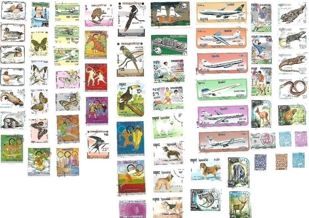 64 Timbres du Cambodge (R&eacute;publique Khm&egrave;re de Kampuch&eacute;a) 