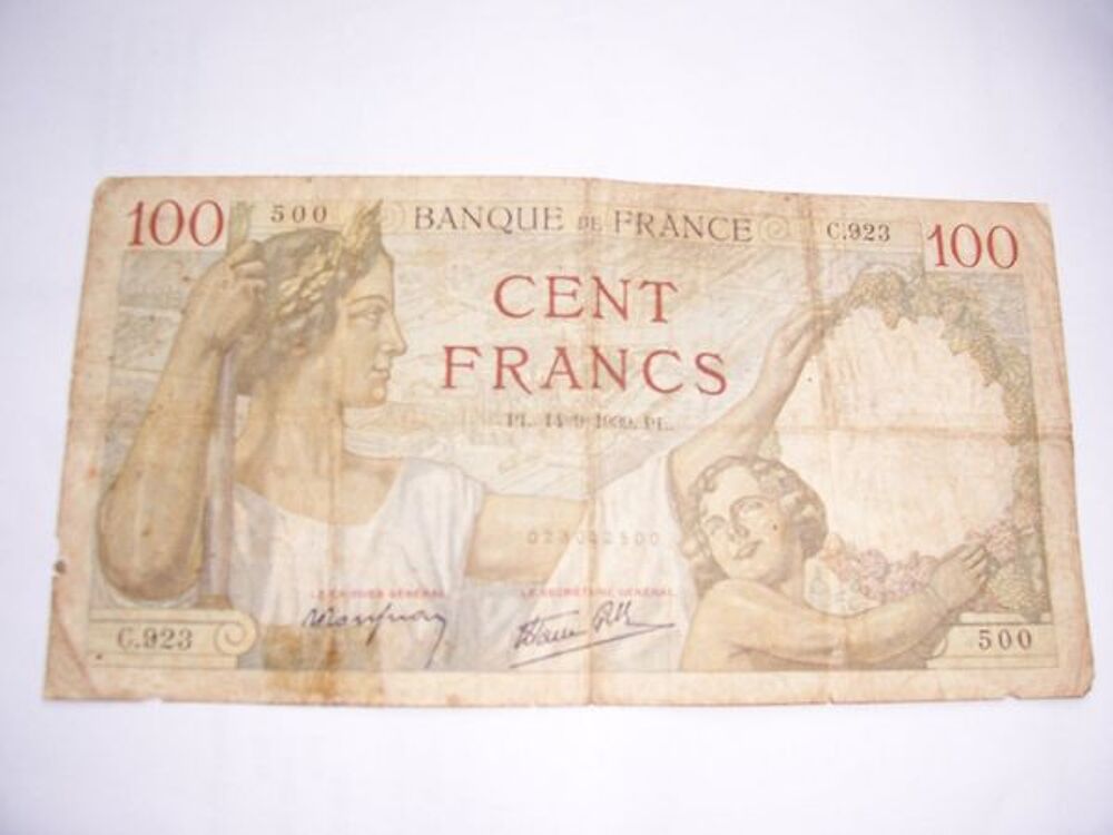 1 BILLETS DE 100 FRS SULLY 1939.PL/1 BILLET PAYSAN DE 1952.Z 