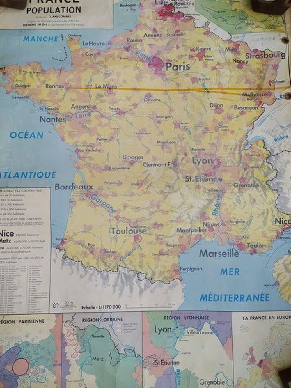 Affiche Carte Scolaire Vintage France Population Décoration