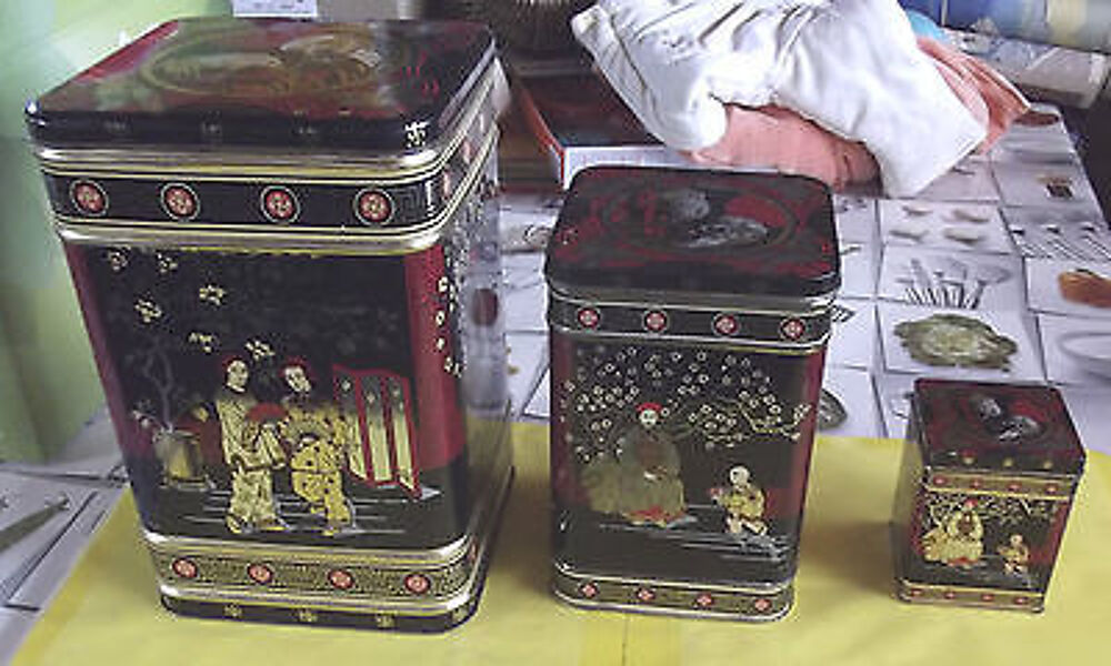 3 boites gigognes av. couvercle attenant fer d&eacute;cor chinois Décoration