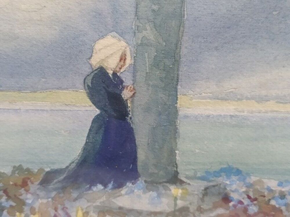 ANDR&Eacute; DES GACHONS Aquarelle Bretagne Religieuse au Calvaire 