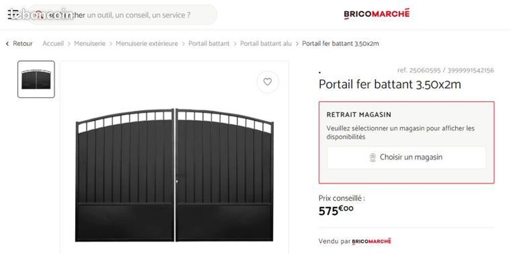 Portail NEUF plein fer Bricomarch&eacute; 3,50m Bricolage
