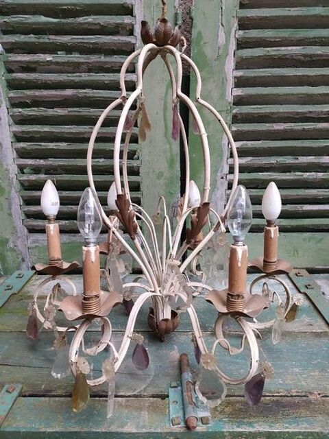 Ancien Grand Lustre � Pampilles Cristal Shabby Chic 140 Loches (37)