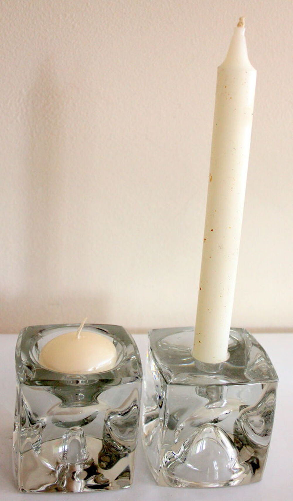 Bougeoirs cube verre ou cristal vintage 70 D�coration