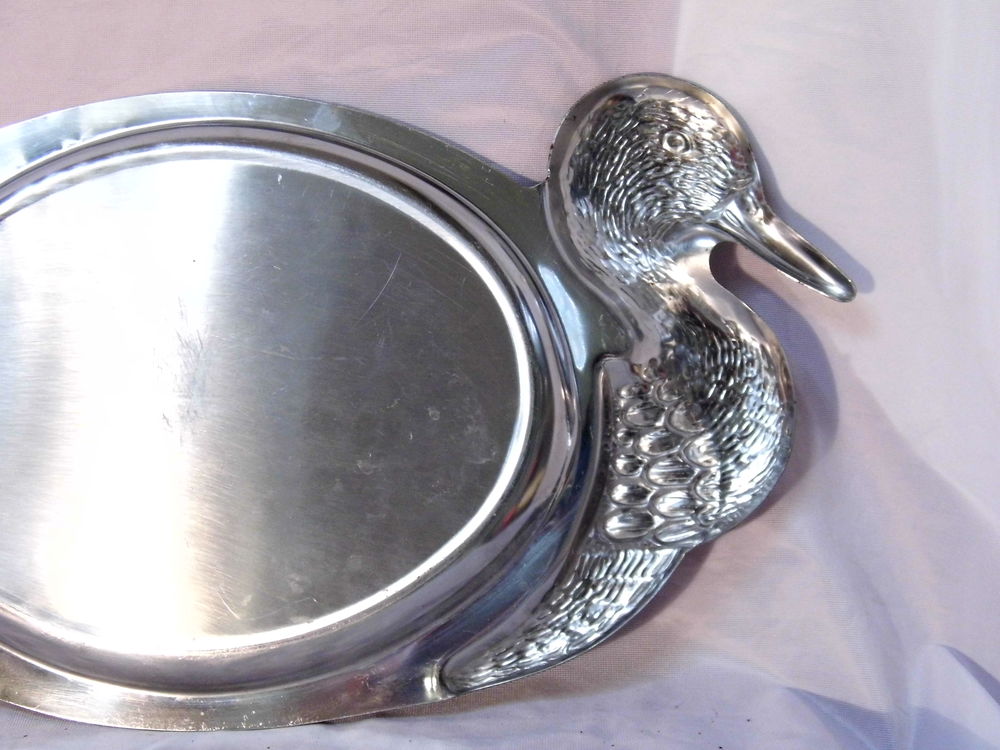 Grand Plat de service animalier inox boucherie canard oie art de la table cuisine Décoration