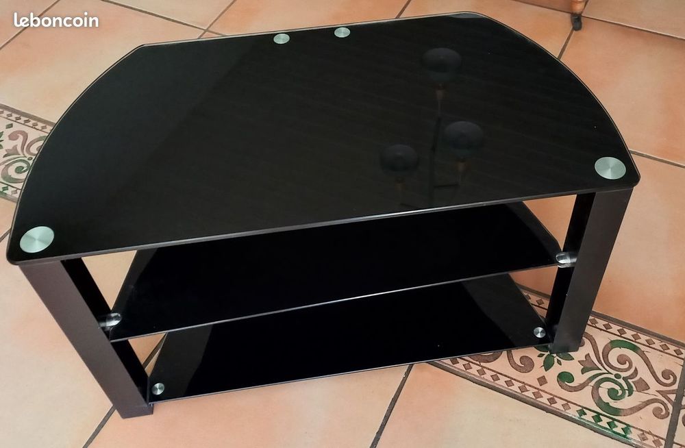 Console t&eacute;l&eacute;vision en verre noire Meubles