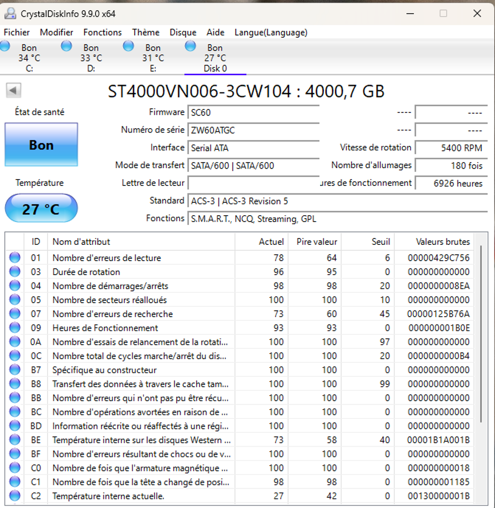 4 HDD NAS Seagate IronWolf 4To ST4000VN006 - Tr&egrave;s bon &eacute;tat Matériel informatique