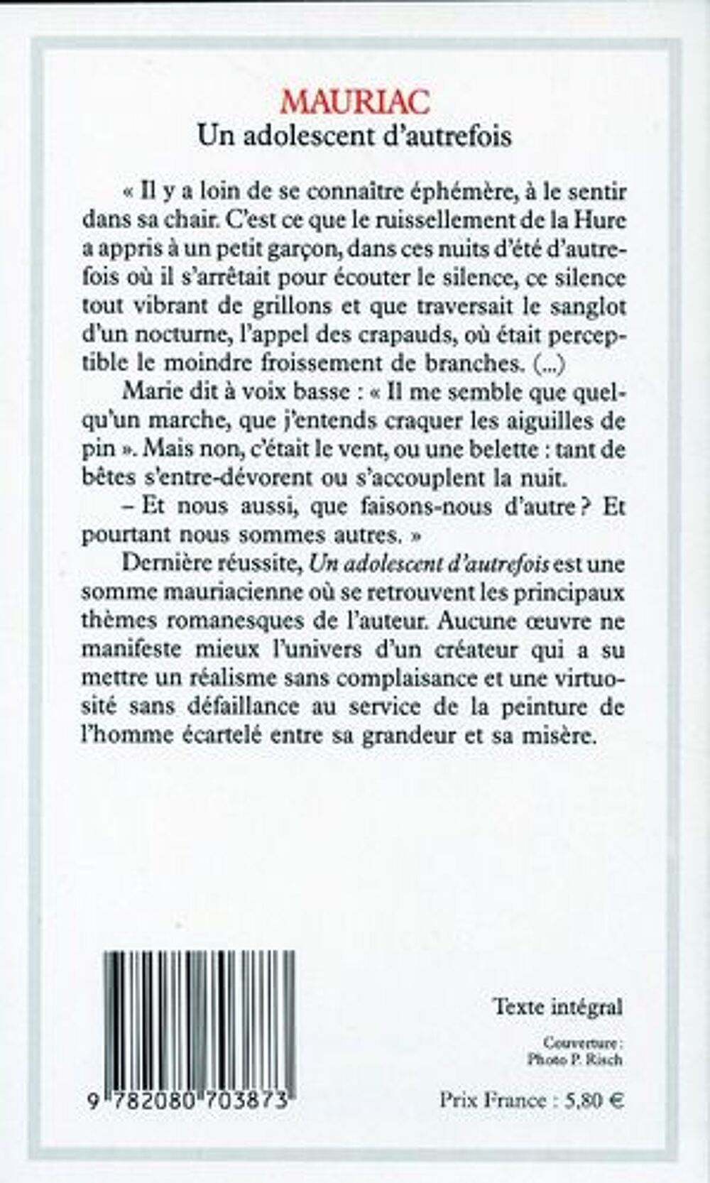 Un adolescent d'autrefois, Mauriac, Livres et BD