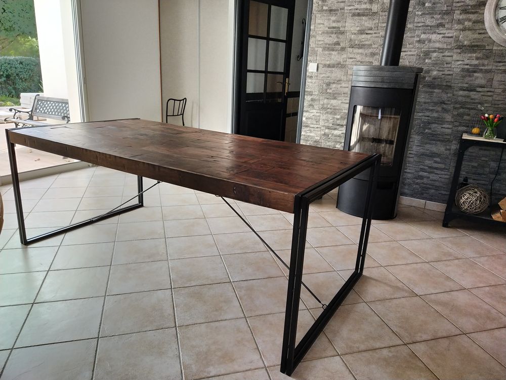 Table bois rectangle bois massif pied fer Meubles