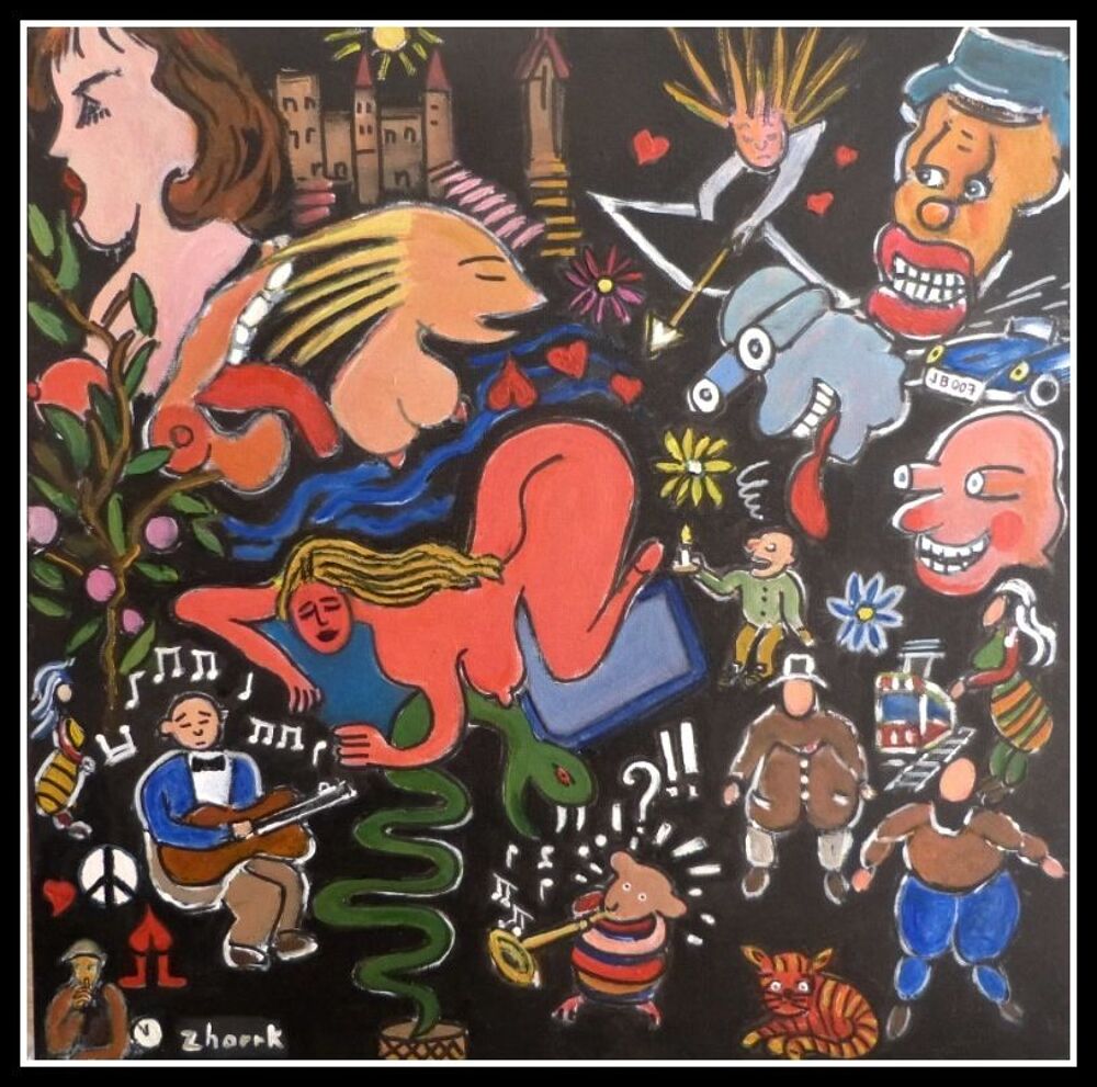 TABLEAU ART BRUT ZHORRK " peace and love " Décoration