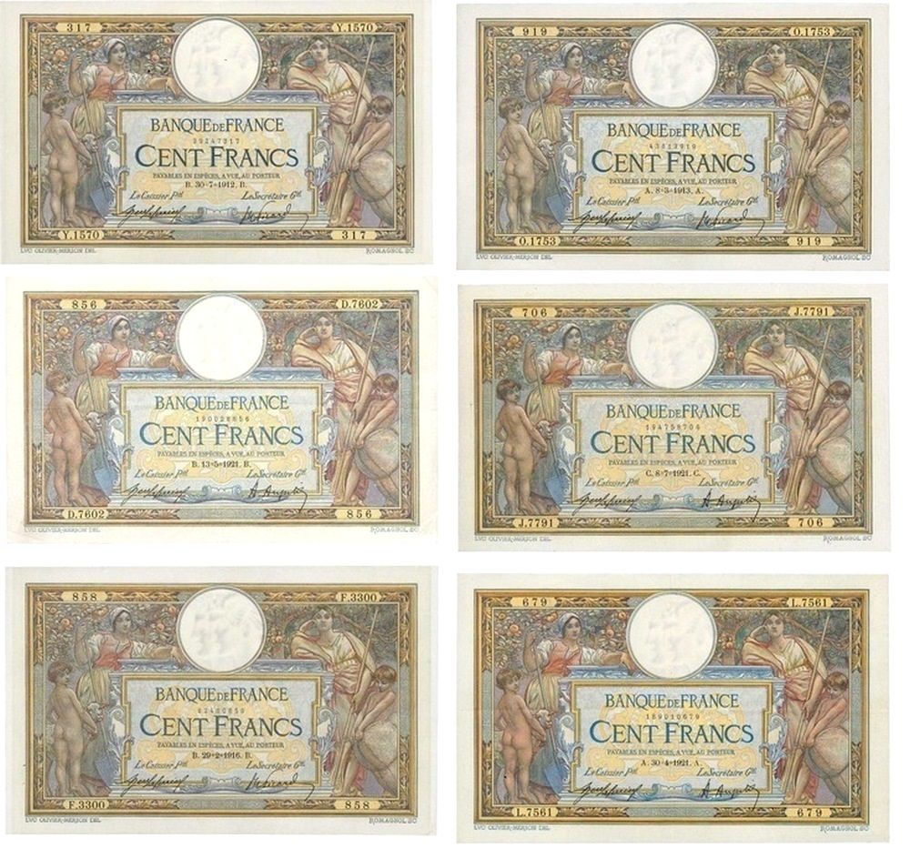 F 23 RARE LOT 6 BILLETS 100 F LOM DATES RARES 