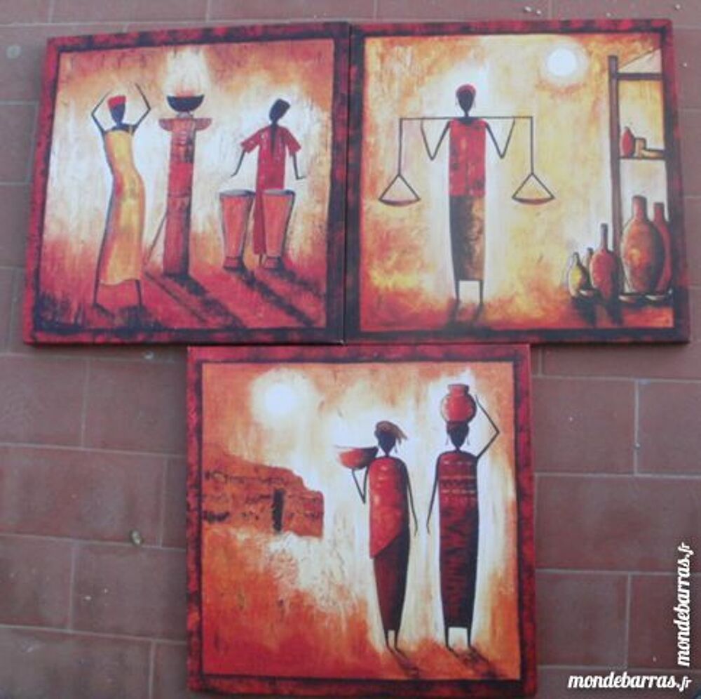 Lot de 3 tableaux africains 28 x28 Décoration
