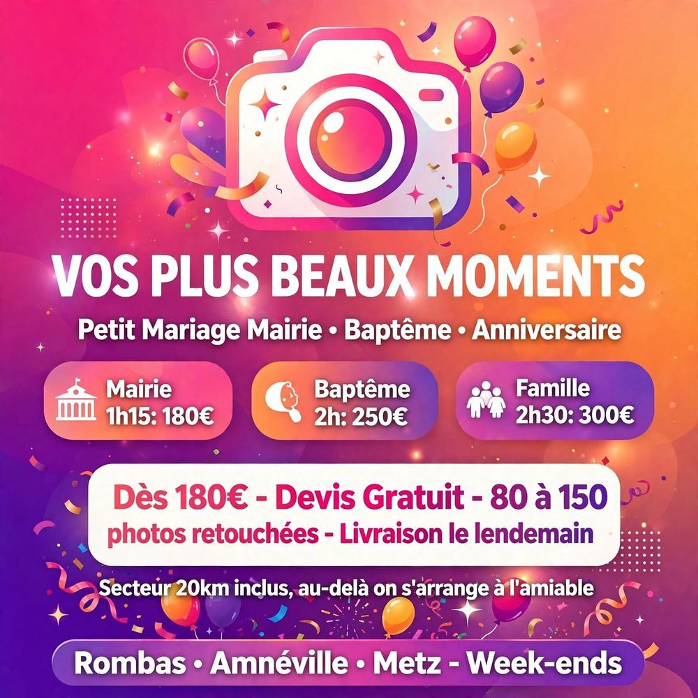   Photographe Mairie Mariage Baptême dès180€  Amneville-Metz   