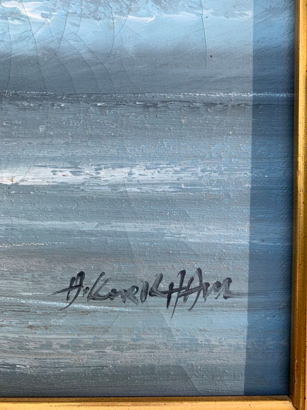 Tableau marine vintage ? vague et mouettes ? huile sur toile Décoration