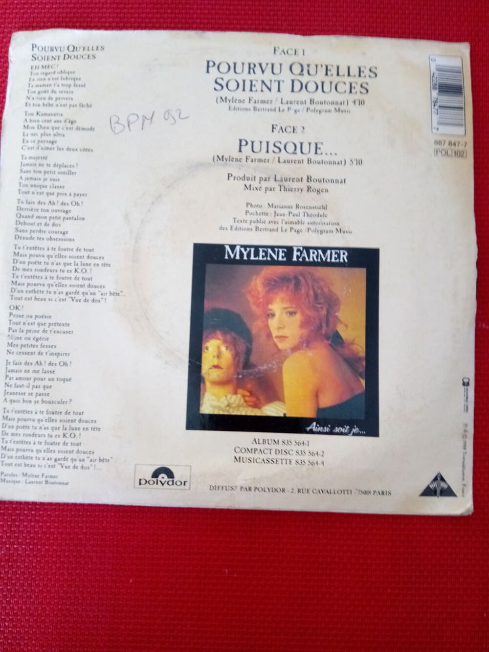 45 tours Myl&egrave;ne Farmer "Pourvu qu'elles soient douces" CD et vinyles
