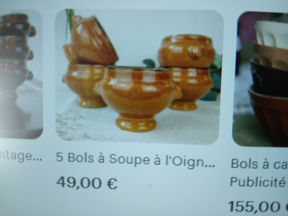  Trois bols vintage &agrave; soupe &agrave; l'oignon t&ecirc;te de lion N&deg;1463 Cuisine