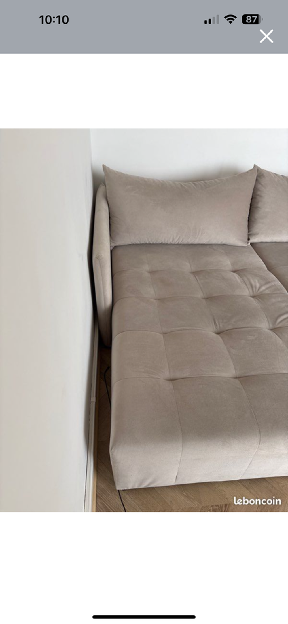 Canap&eacute; d'angle en velours taupe convertible et r&eacute;versible Meubles