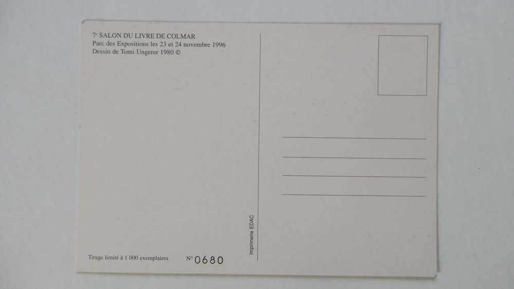 Carte postale num&eacute;rot&eacute;e 
Chemise et signet
