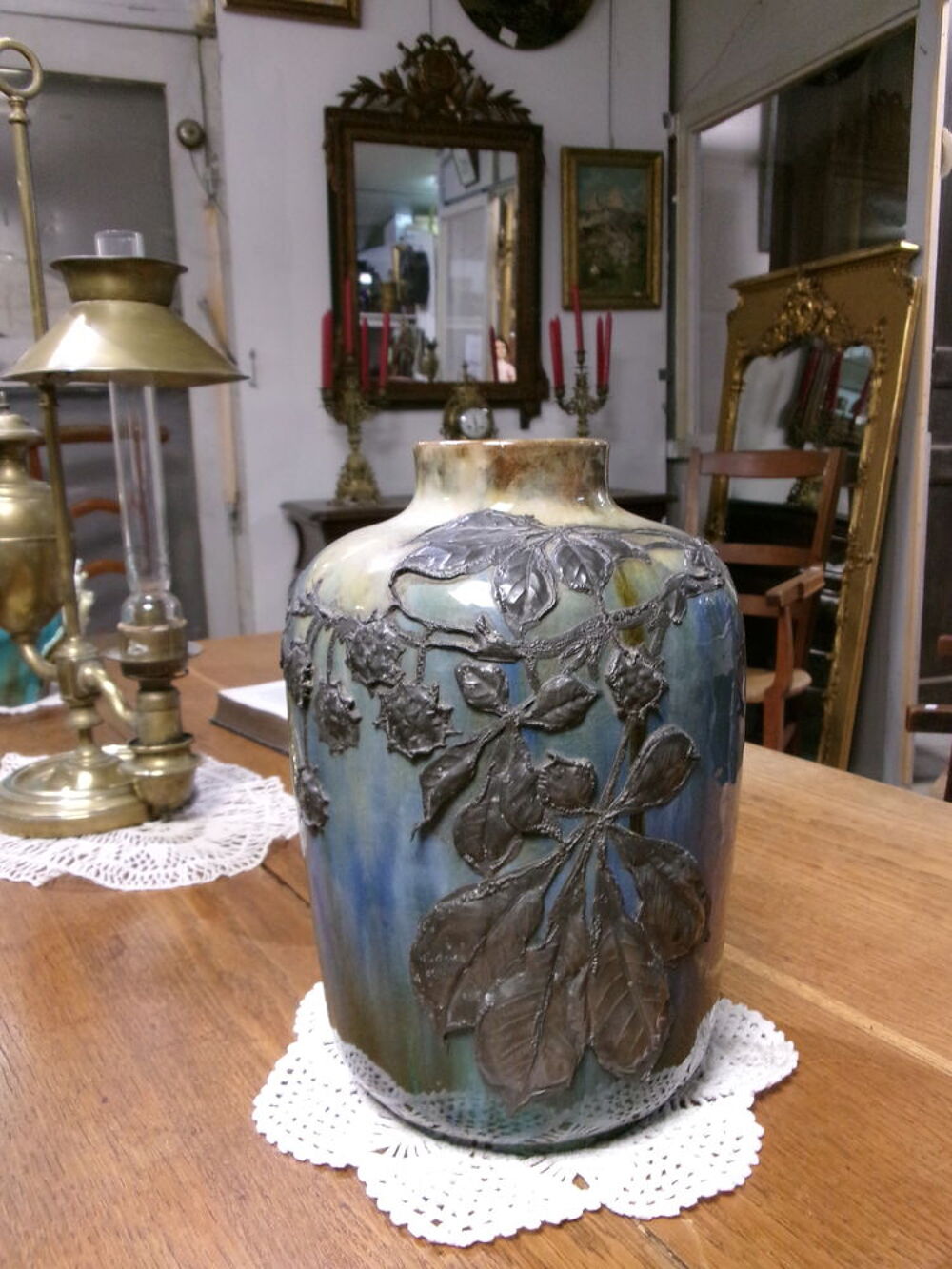 Vase en gr&eacute; &eacute;maill&eacute; ancien, art nouveau Décoration