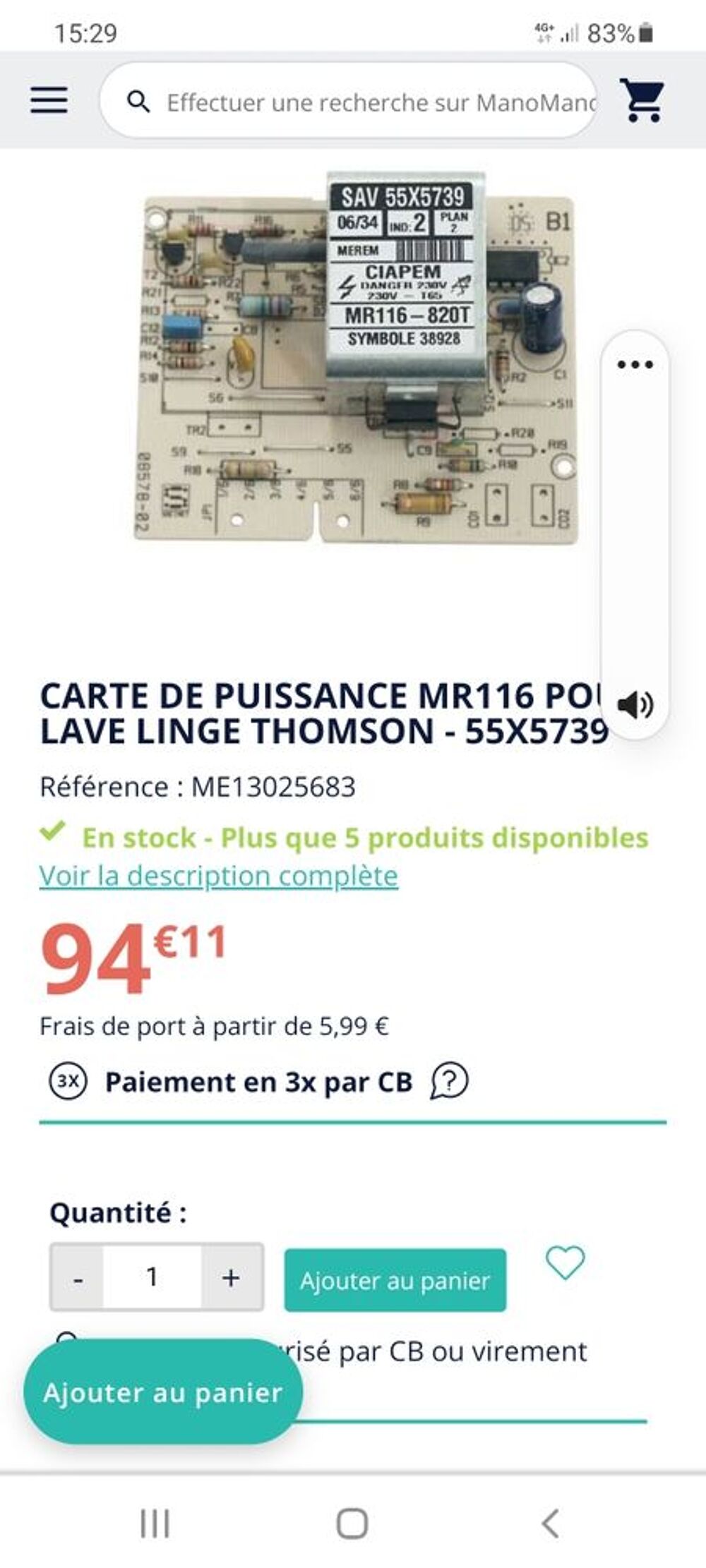 MODULE DE PUISSANCE LAVE LINGE MR116-820T Electroménager