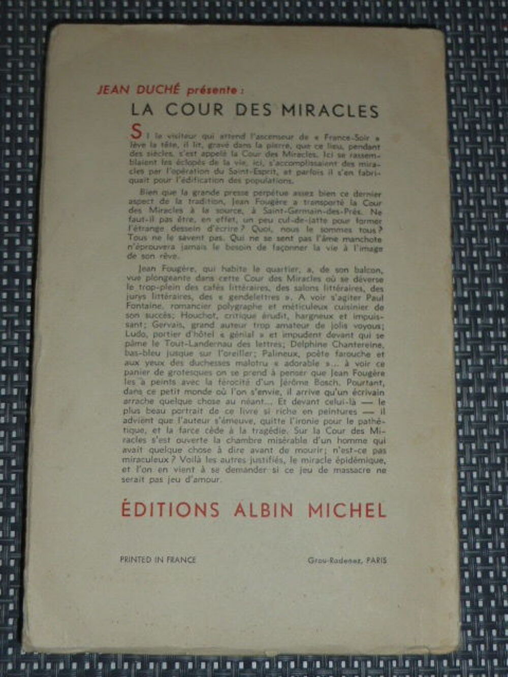 La cour des miracles Jean Foug&egrave;re Albin Michel 1955 Livres et BD