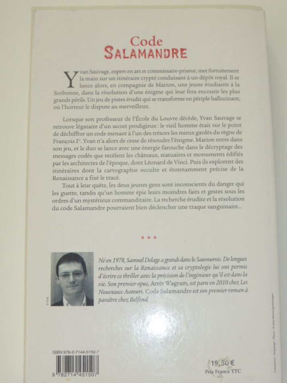 Code Salamandre Samuel Delage Livres et BD