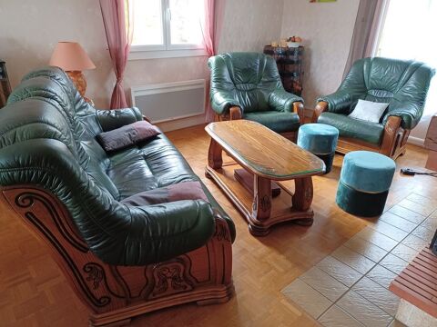 Superbe canap cuir vritable, vert 3 places + 2 fauteuils 1500 Neuvglise (15)