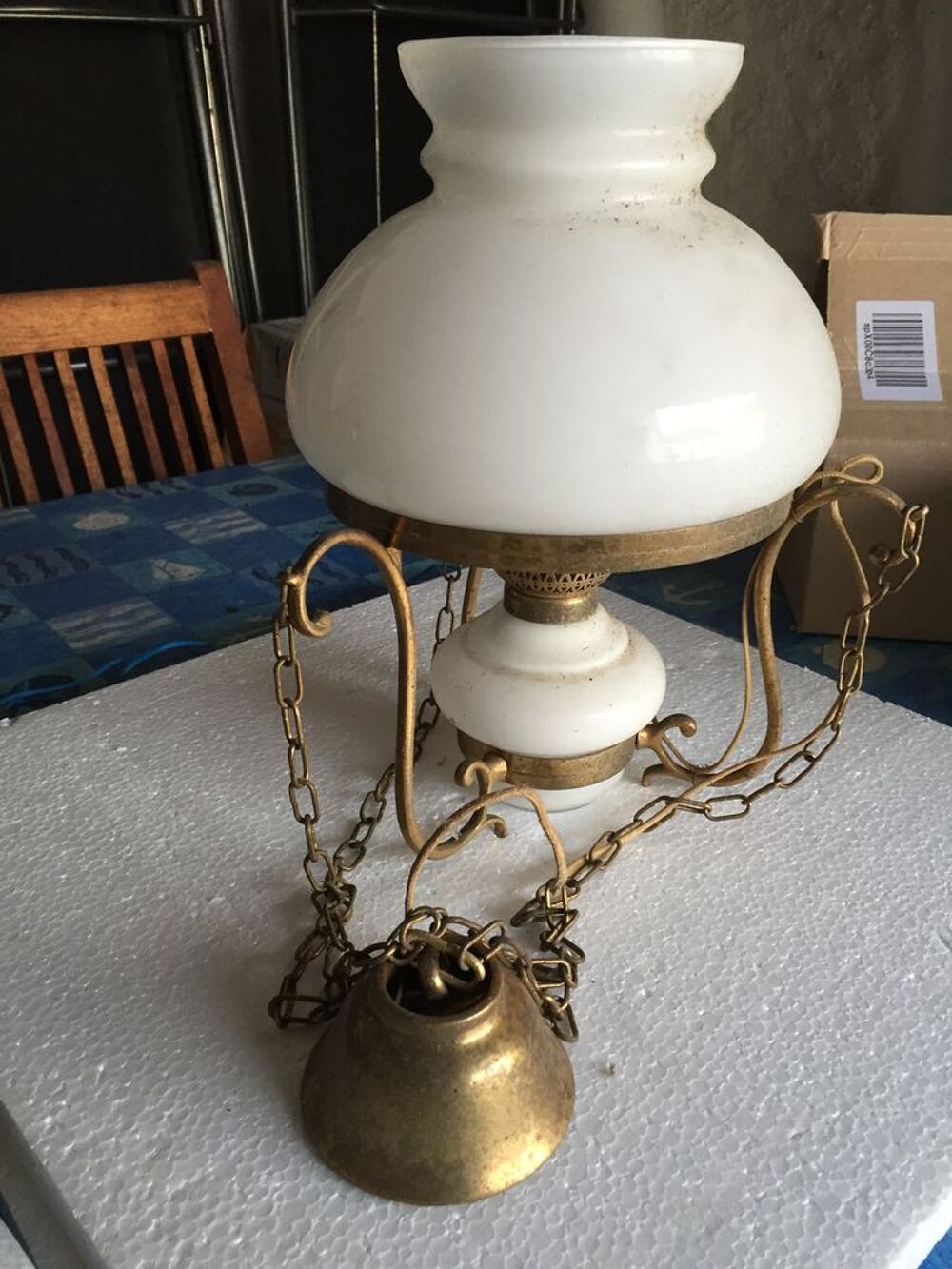 Suspension lampe laiton et c&eacute;ramique Décoration