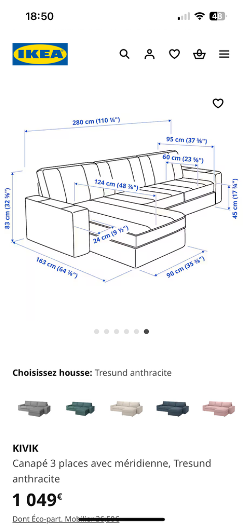 Canap 3 places et mridienne IKEA modle kivik 450 Morangis (91)