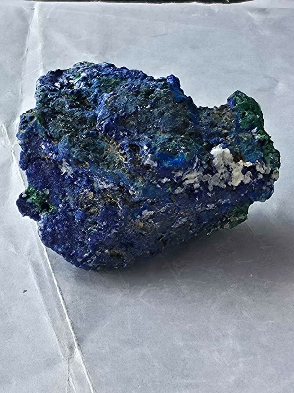 Superbe Min&eacute;ral Azurite Bleu Intense, Malachite Fibreuse &amp; Quartz-Katanga(RDC)-97g 