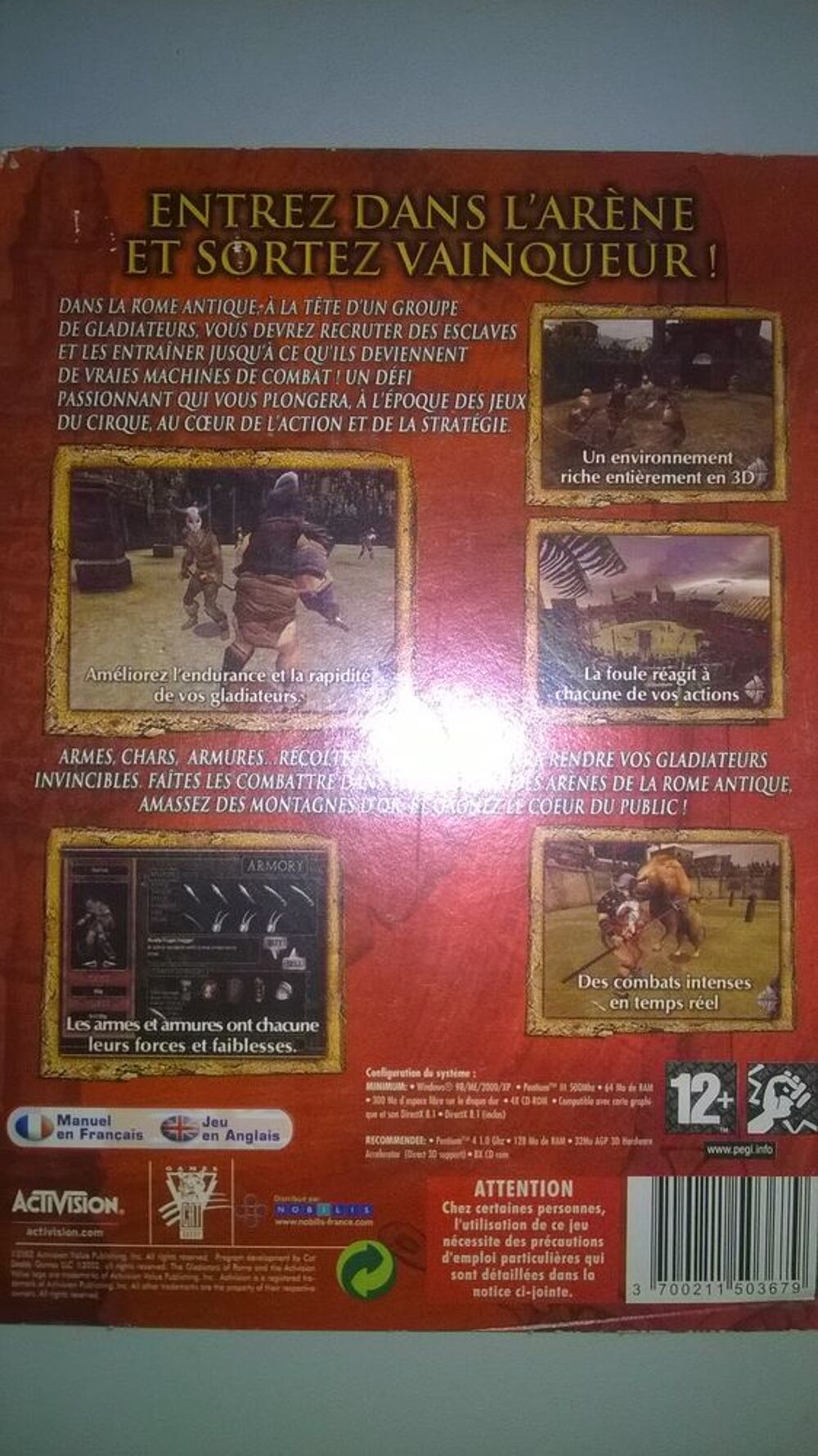 Jeux GLADIATOR 
pour PC 
Combat de gladiateurs 
Envoie da Consoles et jeux vidéos