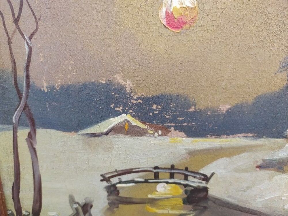 Tableau Barbizon XIX&egrave;me Paysage d'Hiver Sign&eacute; J. Chatelin 