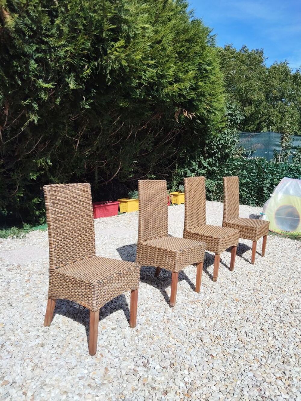 4 CHAISES ROTIN TRICOLORE Meubles