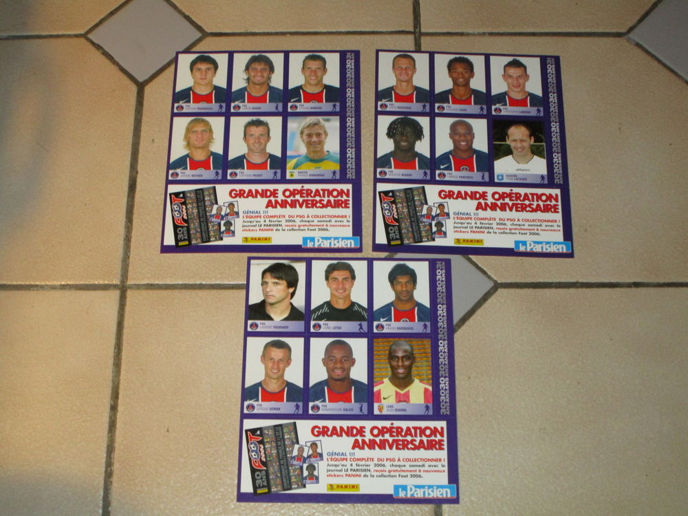  VIGNETTES PANINI PSG AUXERRE FOOT 2006"30ans " LOT F11C 