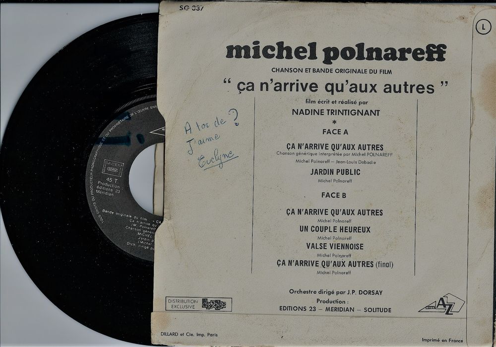 Vinyle 45 T Polnareff 1971 CD et vinyles