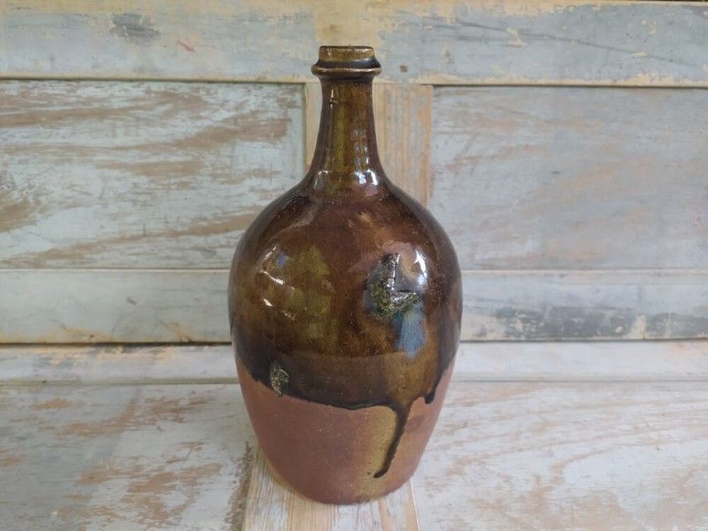 Ancienne Bouteille Gr&egrave;s Verniss&eacute; Poterie &Eacute;maill&eacute;e 