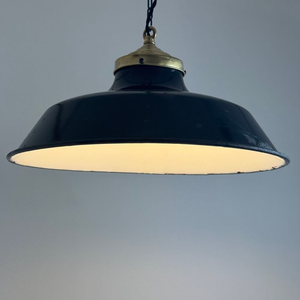 ANCIENNE SUSPENSION D'ATELIER EMAILLEE INDUSTRIELLE 40 CM Décoration